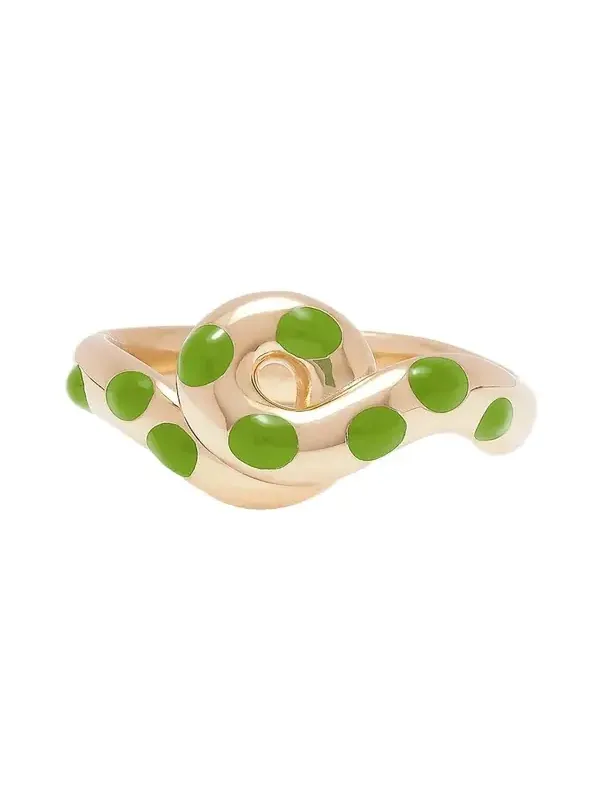9K Gold Chunky Wave Polka Dot Enamel Ring