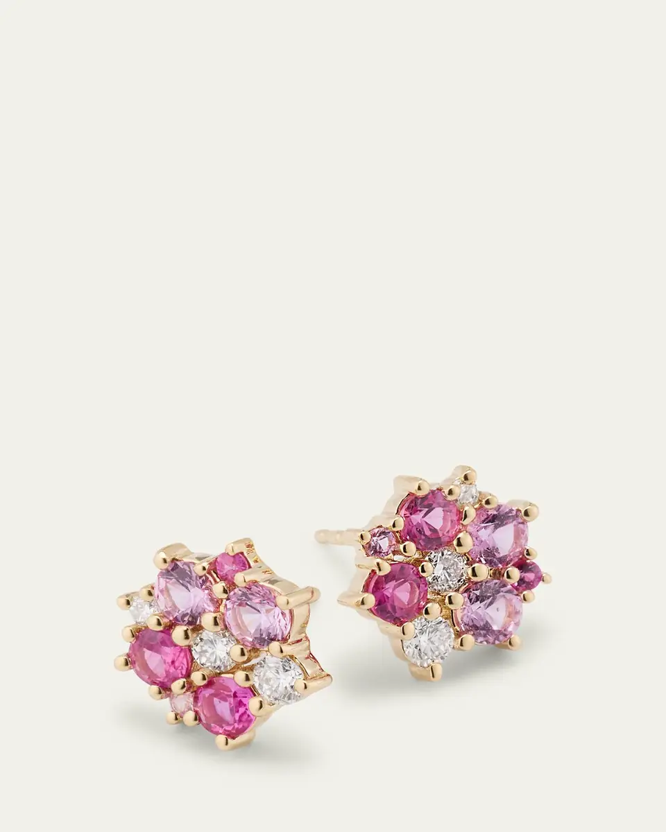 Sydney Evan 14k Diamond and Pink Sapphire Disc Stud Earrings | Thumbnail 3 Sydney Evan 14k Diamond and Pink Sapphire Disc Stud Earrings | Thumbnail 3
