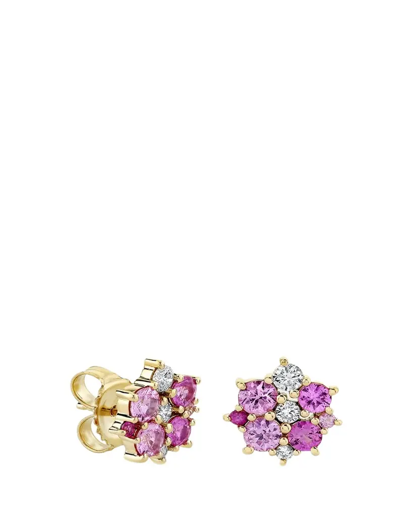 Sydney Evan 14k Diamond and Pink Sapphire Disc Stud Earrings | Image 1 Sydney Evan 14k Diamond and Pink Sapphire Disc Stud Earrings | Image 1