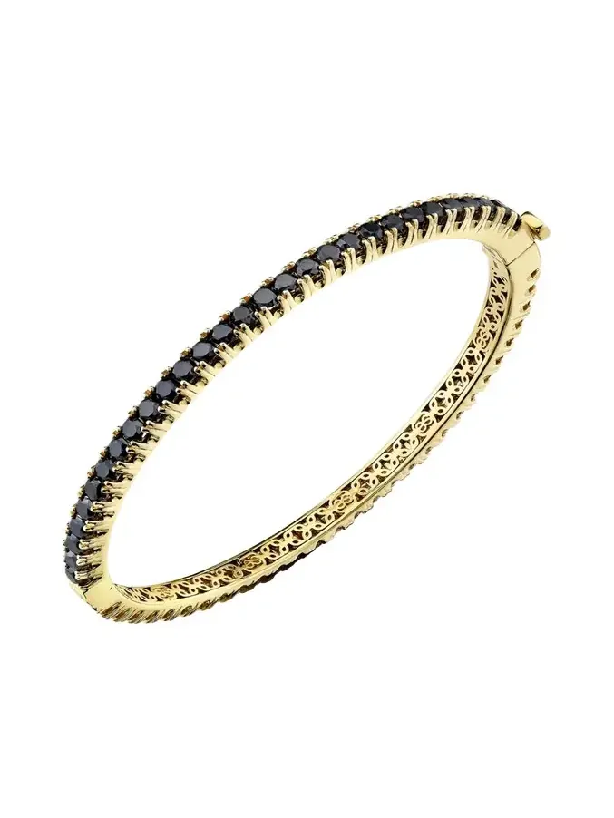 14K Yellow Gold Large Double Sided Pave Diamond Bangle 14K Yellow Gold Large Double Sided Pave Diamond Bangle