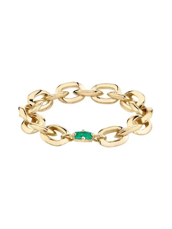 18K Knife Edge Oval Link Ring with Emerald