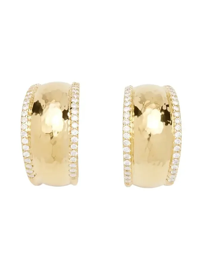 18K Stardust Goddess Hammered Dome Huggie Earrings