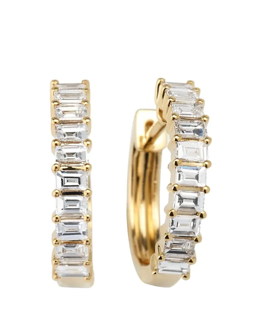 EF Collection 14K Prong Set Diamond Baguette Hoop Earrings | Image 1 EF Collection 14K Prong Set Diamond Baguette Hoop Earrings | Image 1