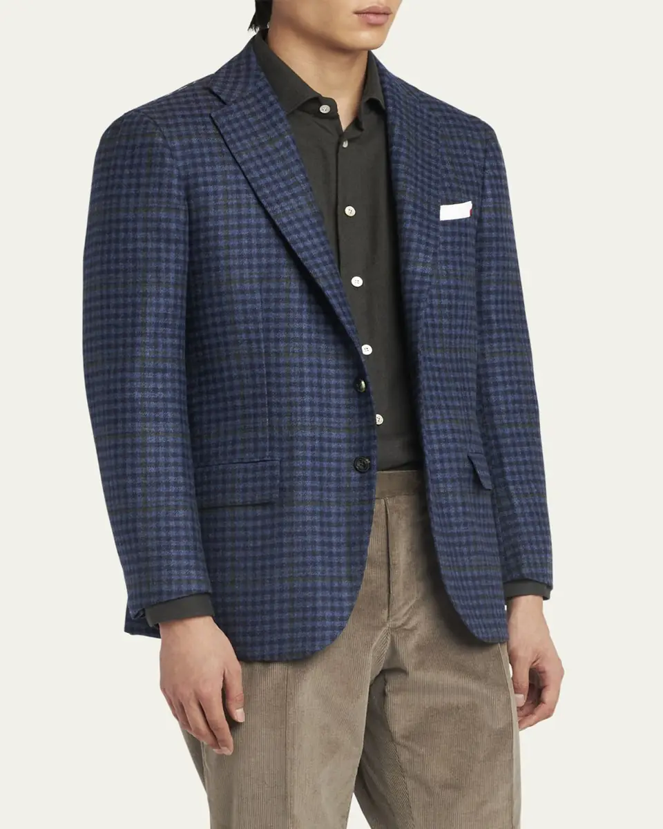 Kiton Men's Cashmere-Wool Check Sport Coat | Thumbnail 4 Kiton Men's Cashmere-Wool Check Sport Coat | Thumbnail 4