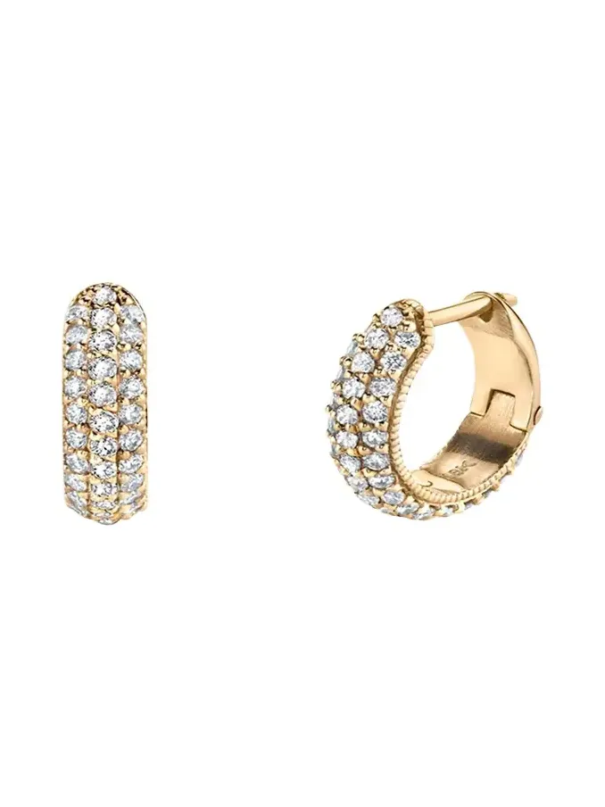 Three-Row Pave Diamond Huggie Earrings