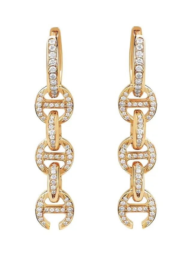 18K Yellow Gold 5 Link Pave Drip Earrings with White Diamonds 18K Yellow Gold 5 Link Pave Drip Earrings with White Diamonds