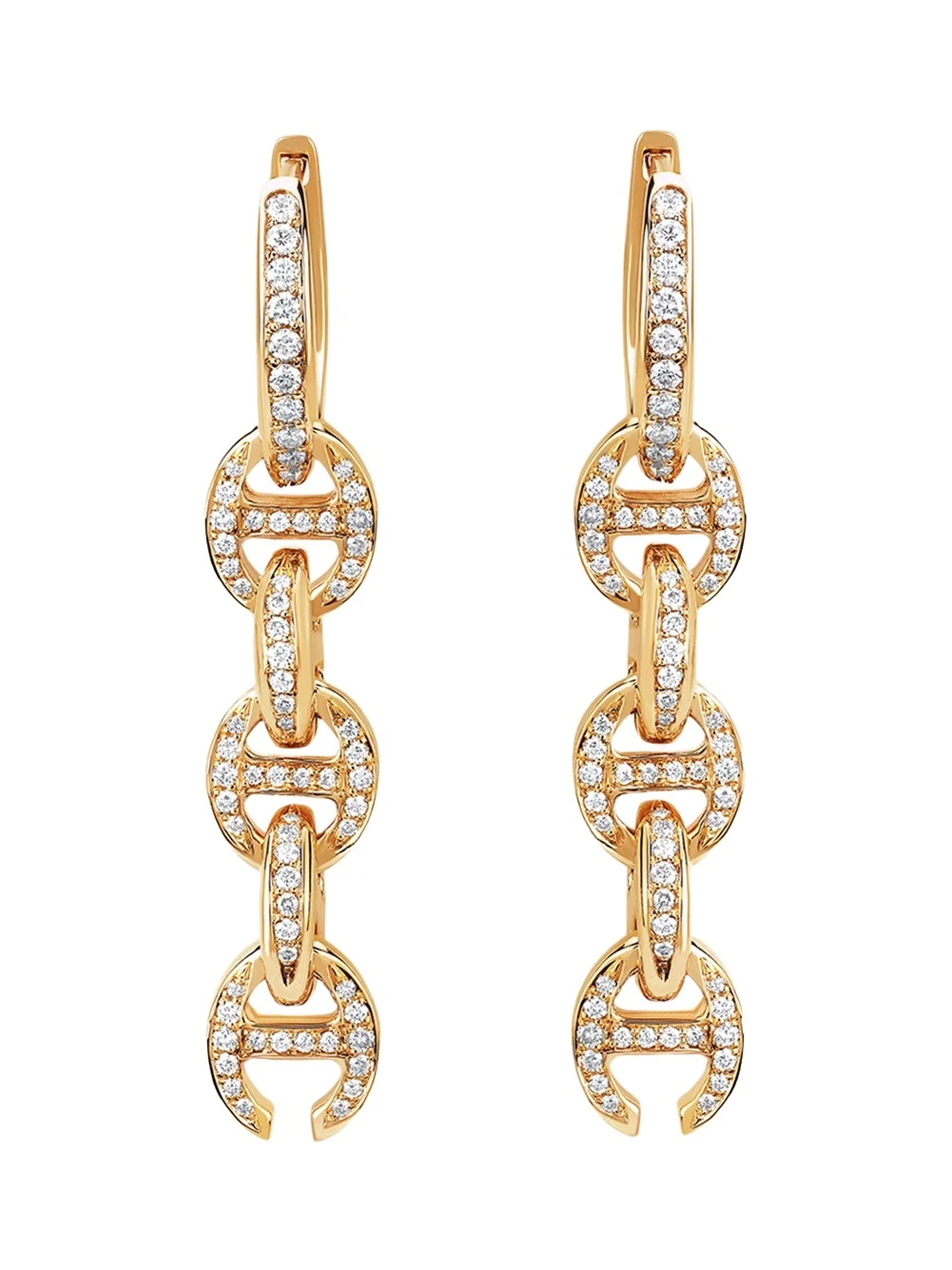Hoorsenbuhs 18K Yellow Gold 5 Link Pave Drip Earrings with White Diamonds
