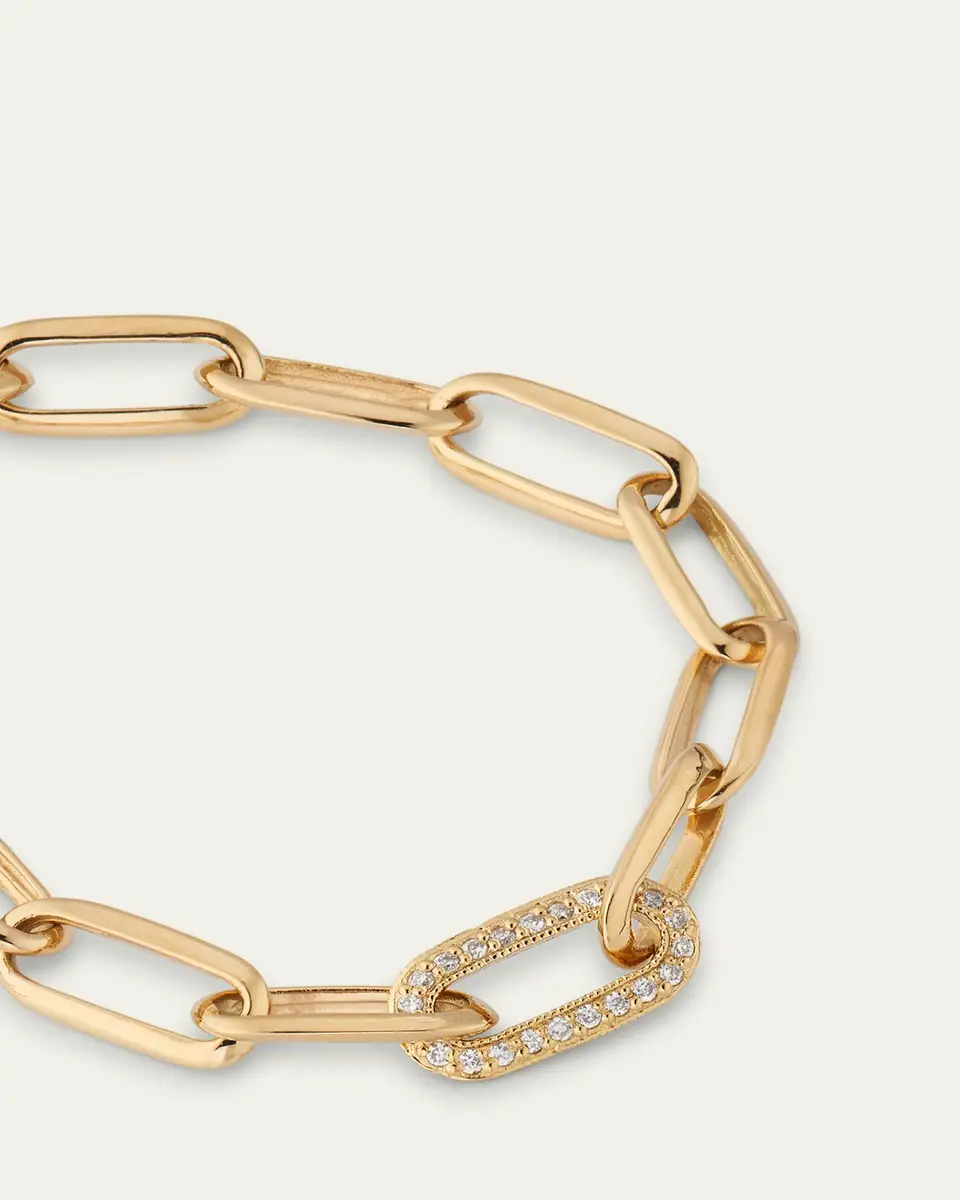 Lizzie Mandler Fine Jewelry 18K Knife Edge Link Bracelet with Pavé Diamond Center Link | Thumbnail 3 Lizzie Mandler Fine Jewelry 18K Knife Edge Link Bracelet with Pavé Diamond Center Link | Thumbnail 3