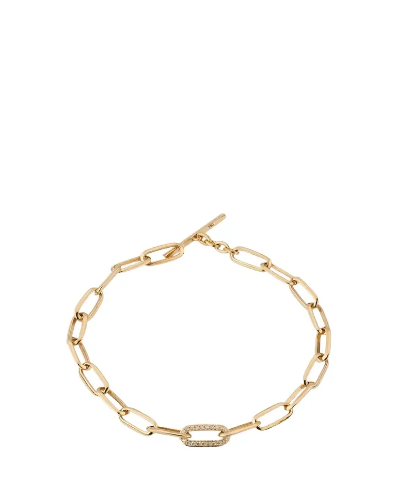 18K Knife Edge Link Bracelet with Pavé Diamond Center Link