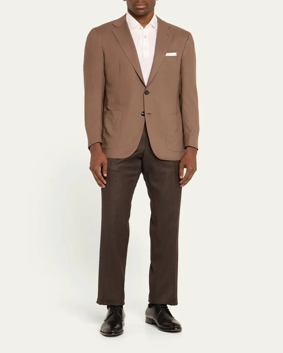 Kiton Men's Textured Brown Suit Trousers | Thumbnail 2 Kiton Men's Textured Brown Suit Trousers | Thumbnail 2