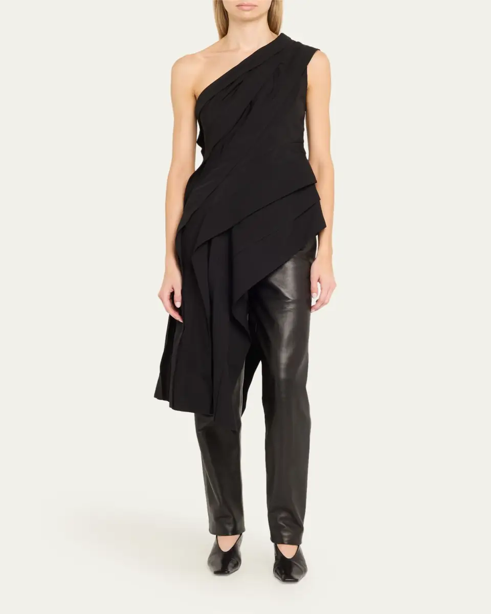 Bottega Veneta One-Shoulder Draped Fluid Viscose Top | Thumbnail 2 Bottega Veneta One-Shoulder Draped Fluid Viscose Top | Thumbnail 2