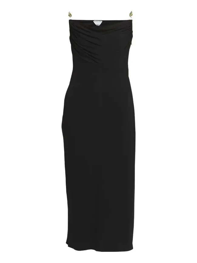 Matte Crepe Jersey Midi Dress with Embellished Hardware Straps