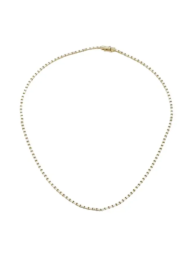 14K Yellow Gold Baguette Diamond Tennis Necklace. 16"L 14K Yellow Gold Baguette Diamond Tennis Necklace. 16"L