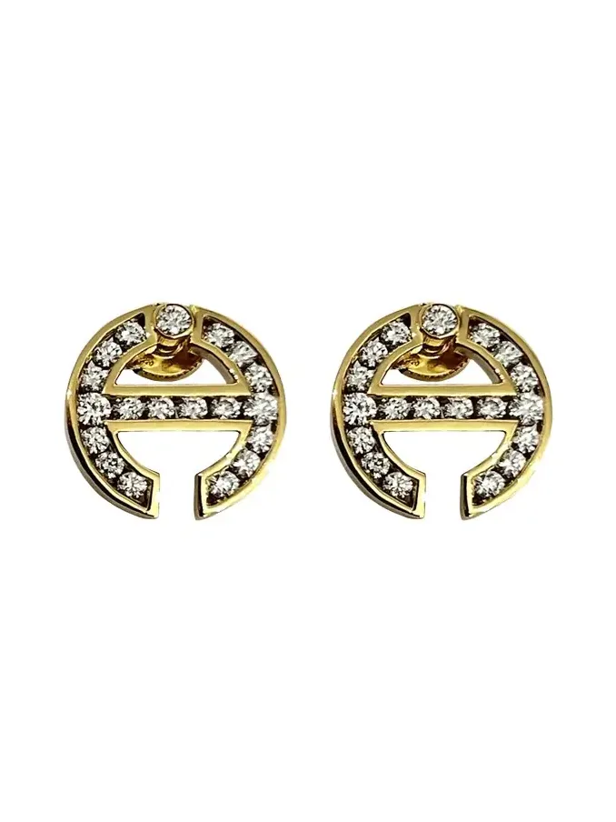 18K Yellow Gold MMV Channel Set White Diamond Earrings