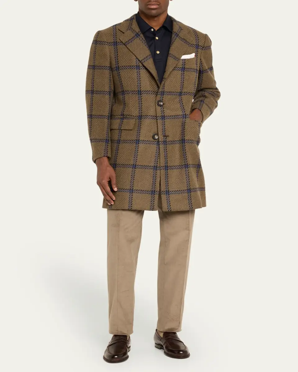 Kiton Men's Windowpane Cashmere Topcoat | Thumbnail 2