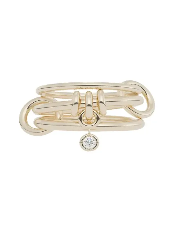 18K Yellow Gold Piera 3-Link Ring with White Diamond Charm 18K Yellow Gold Piera 3-Link Ring with White Diamond Charm