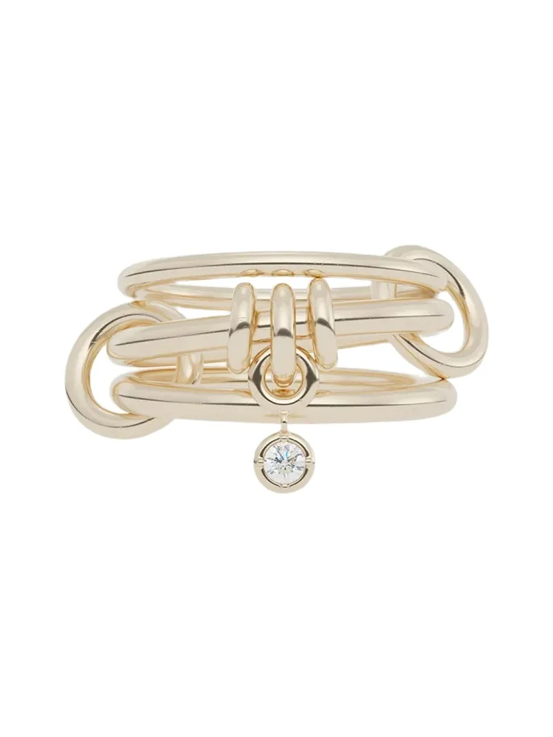 18K Yellow Gold Piera 3-Link Ring with White Diamond Charm 18K Yellow Gold Piera 3-Link Ring with White Diamond Charm