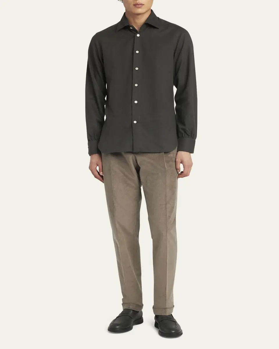 Kiton Men's Twill Flannel Sport Shirt | Thumbnail 2