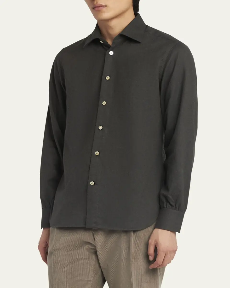 Kiton Men's Twill Flannel Sport Shirt | Thumbnail 4