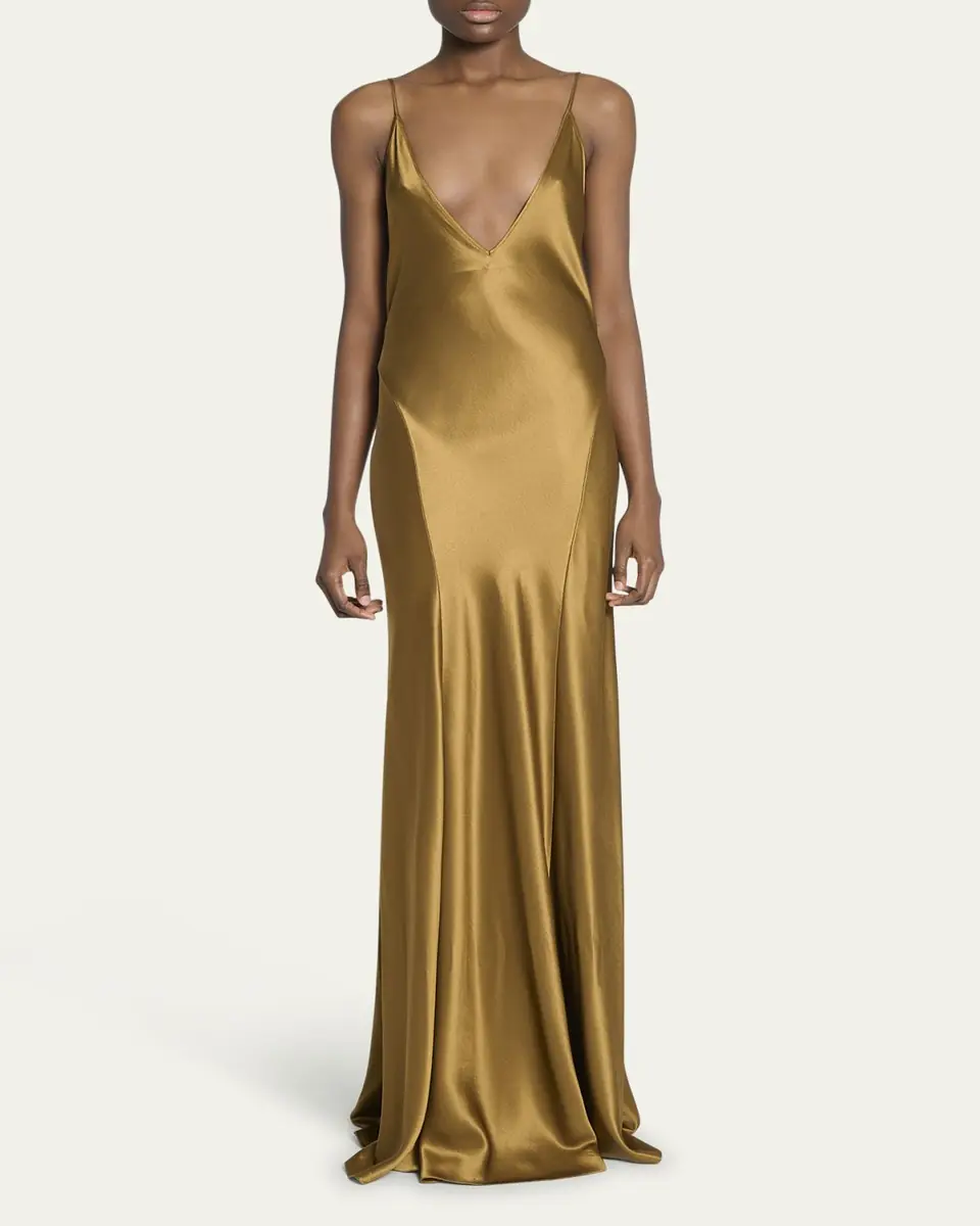 Saint Laurent Satin Drop Waist Gown | Thumbnail 2