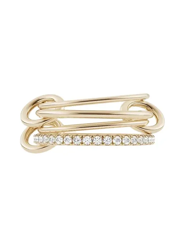 18K Yellow Gold Pisces 4-Link Pave White Diamond Ring