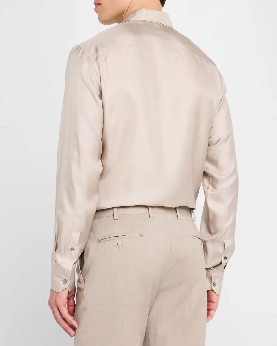Giorgio Armani Men's Solid Silk Dress Shirt | Thumbnail 3 Giorgio Armani Men's Solid Silk Dress Shirt | Thumbnail 3