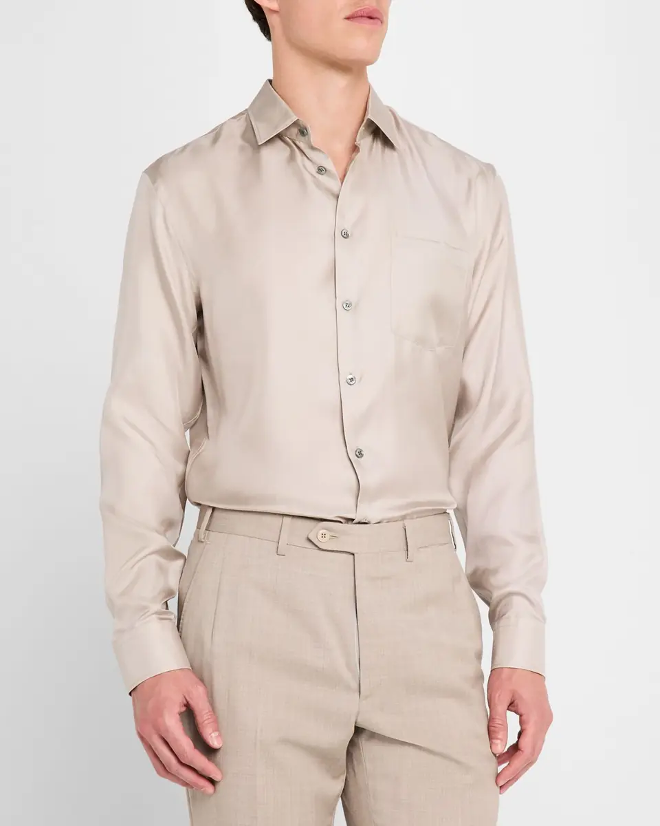 Giorgio Armani Men's Solid Silk Dress Shirt | Thumbnail 4 Giorgio Armani Men's Solid Silk Dress Shirt | Thumbnail 4