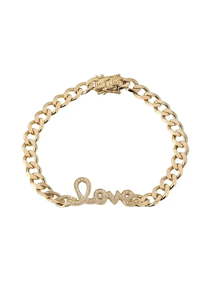 14K Yellow Gold and Diamond Love Script Curb Link Chain Bracelet 14K Yellow Gold and Diamond Love Script Curb Link Chain Bracelet