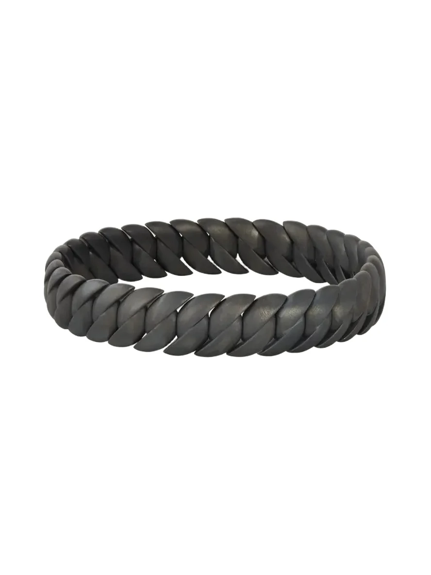 SIDNEY GARBER Men's Matte Black Sterling Silver Skinny Wave Link Stretch Bracelet