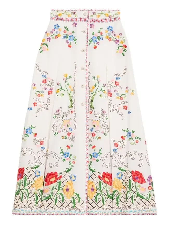 Floral Embroidered Midi Skirt