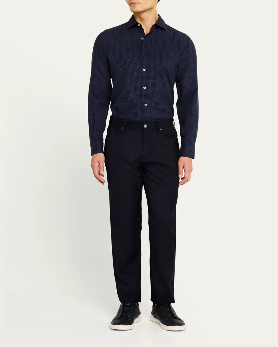Zegna Men's Cotton and Cashmere Check Casual Button-Down Shirt | Thumbnail 2 Zegna Men's Cotton and Cashmere Check Casual Button-Down Shirt | Thumbnail 2