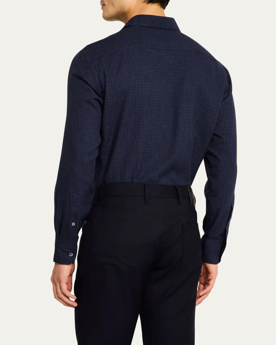 Zegna Men's Cotton and Cashmere Check Casual Button-Down Shirt | Thumbnail 3 Zegna Men's Cotton and Cashmere Check Casual Button-Down Shirt | Thumbnail 3