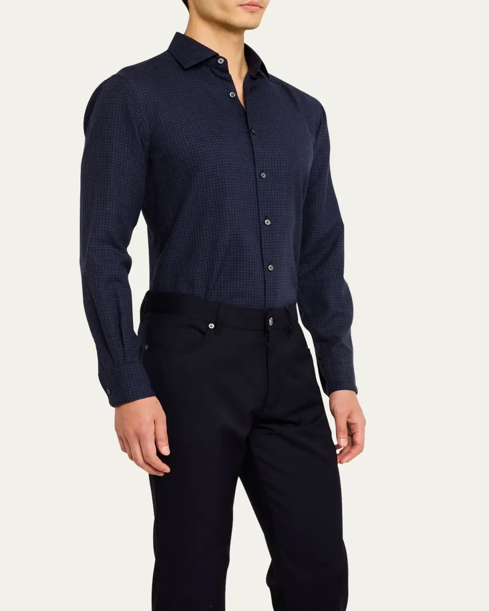 Zegna Men's Cotton and Cashmere Check Casual Button-Down Shirt | Thumbnail 4 Zegna Men's Cotton and Cashmere Check Casual Button-Down Shirt | Thumbnail 4