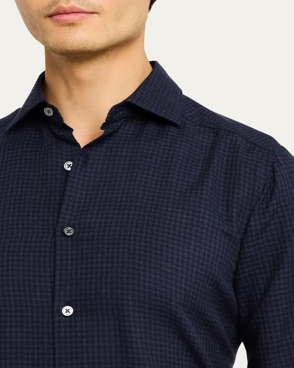 Zegna Men's Cotton and Cashmere Check Casual Button-Down Shirt | Thumbnail 5 Zegna Men's Cotton and Cashmere Check Casual Button-Down Shirt | Thumbnail 5