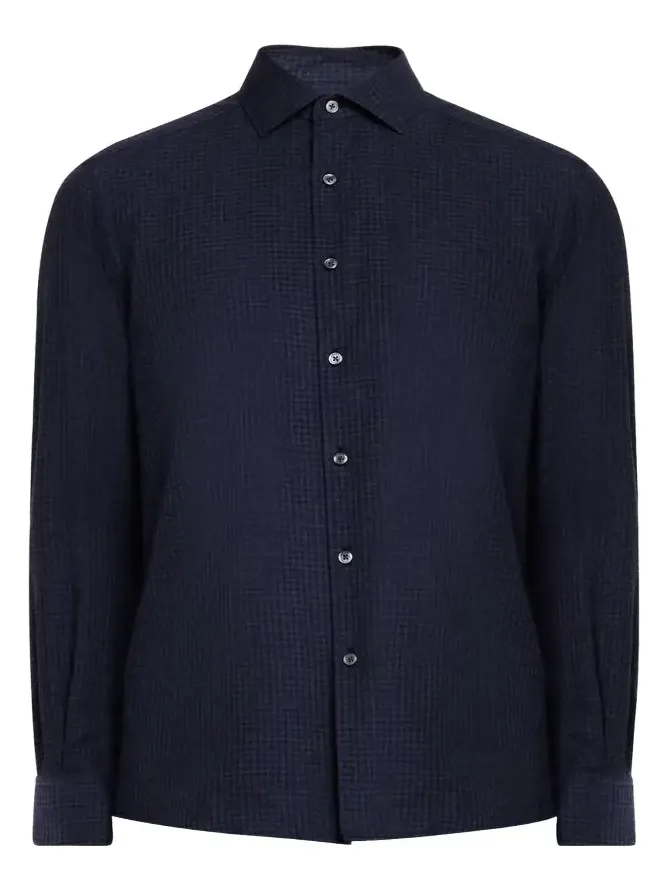 Zegna Men's Cotton and Cashmere Check Casual Button-Down Shirt