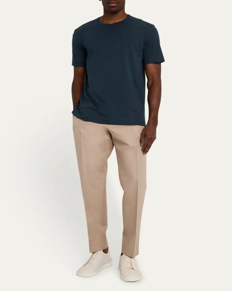 Zegna Men's Linen and Cotton Flat-Front Pants | Thumbnail 2