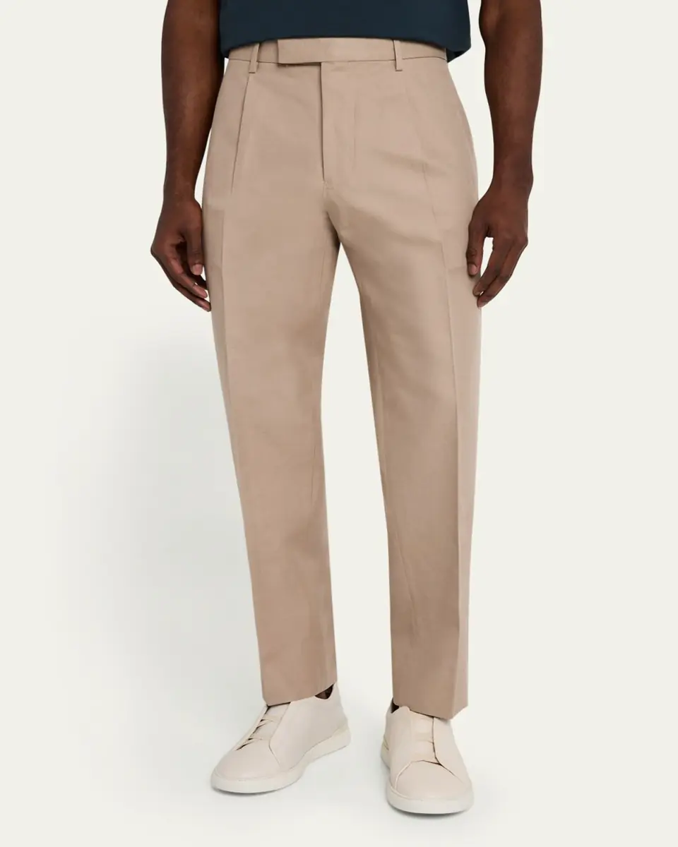 Zegna Men's Linen and Cotton Flat-Front Pants | Thumbnail 4