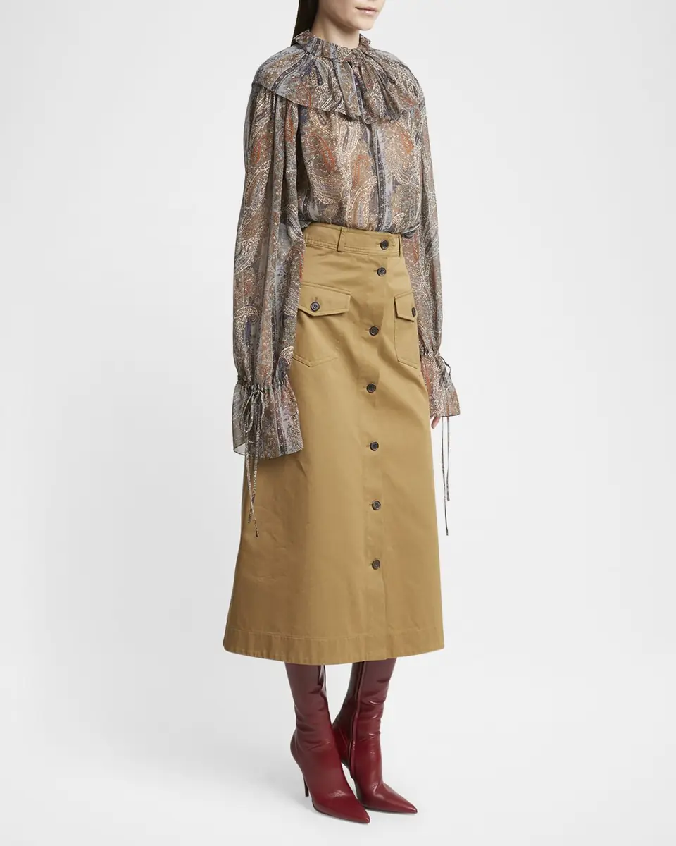Saint Laurent Button Down Midi Skirt | Thumbnail 3