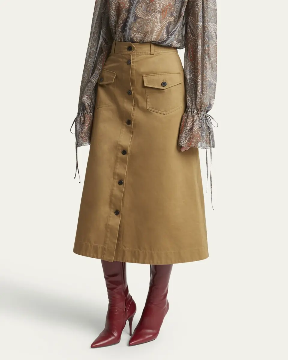 Saint Laurent Button Down Midi Skirt | Thumbnail 8