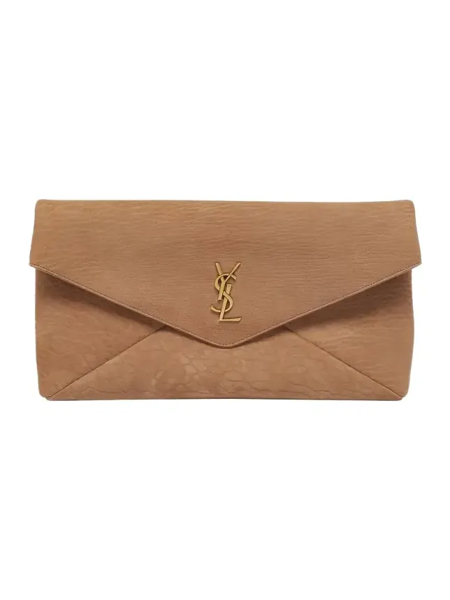 Large YSL Envelope Pouch Clutch Bag in Pebbled Leather