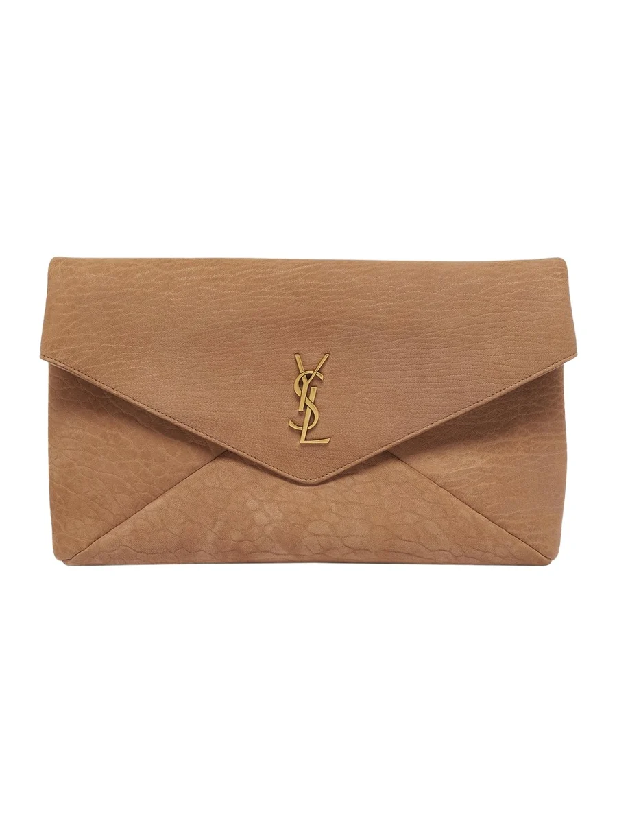 Large YSL Envelope Pouch Clutch Bag in Pebbled Leather Large YSL Envelope Pouch Clutch Bag in Pebbled Leather