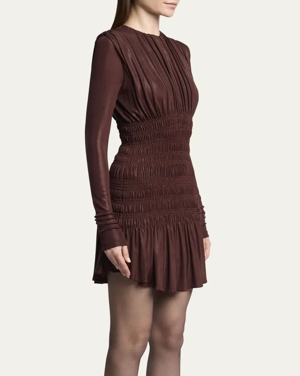Saint Laurent Ruched Long-Sleeve Mini Dress | Thumbnail 4