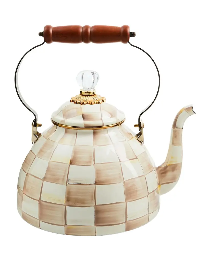 MacKenzie-Childs Mocha Check Tea Kettle, 3 Quarts | Image 1 MacKenzie-Childs Mocha Check Tea Kettle, 3 Quarts | Image 1