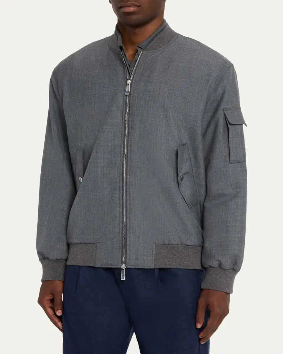 KNT Men's Zip-Front Wool Bomber Jacket | Thumbnail 4