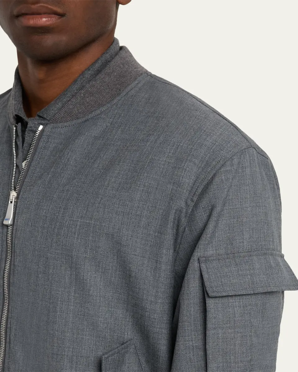 KNT Men's Zip-Front Wool Bomber Jacket | Thumbnail 5