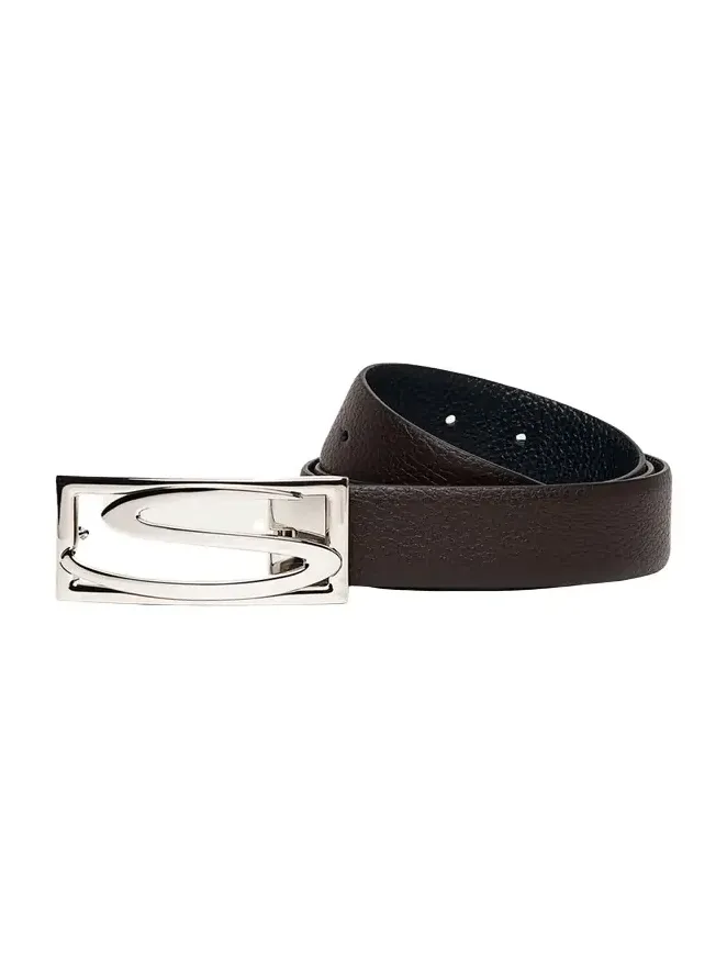 Men's Rectangle S-Buckle Reversible Leather Belt