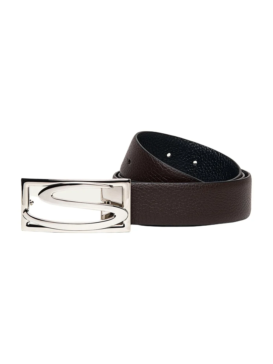 Santoni Men's Rectangle S-Buckle Reversible Leather Belt
