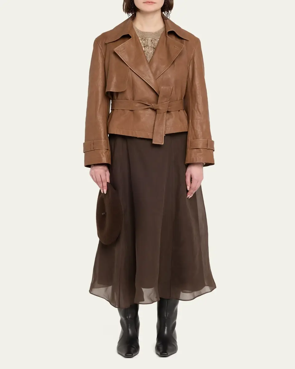 Brunello Cucinelli Crispy Silk Chiffon Midi Skirt | Thumbnail 2