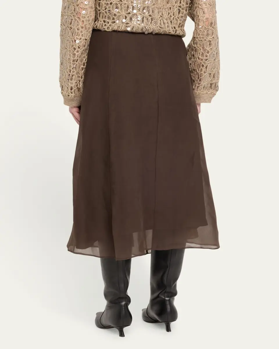 Brunello Cucinelli Crispy Silk Chiffon Midi Skirt | Thumbnail 3