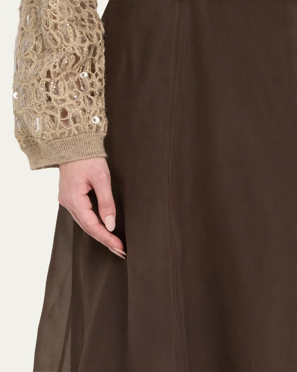 Brunello Cucinelli Crispy Silk Chiffon Midi Skirt | Thumbnail 5